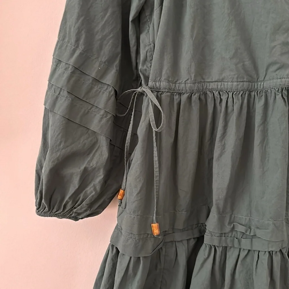 Madewell Long Sleeve Mini Dress Poplin Cotton Wrap Green Casual Quiet Luxury - Picture 8 of 13